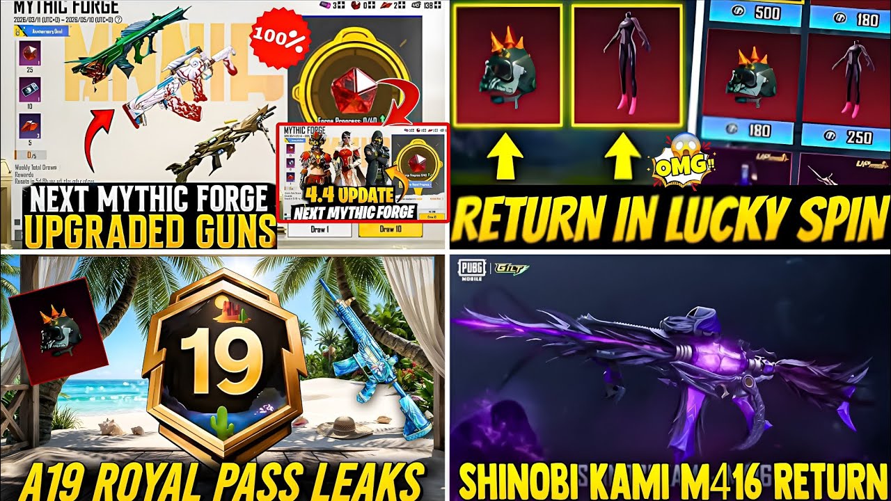🔴 NEXT MYTHIC FORGE BGMI 4.4🔥| INFERNO HELMET RETURN IN BGMI😱| SHINOBI KAMI M416 RETURN DATE✅ PUBGM