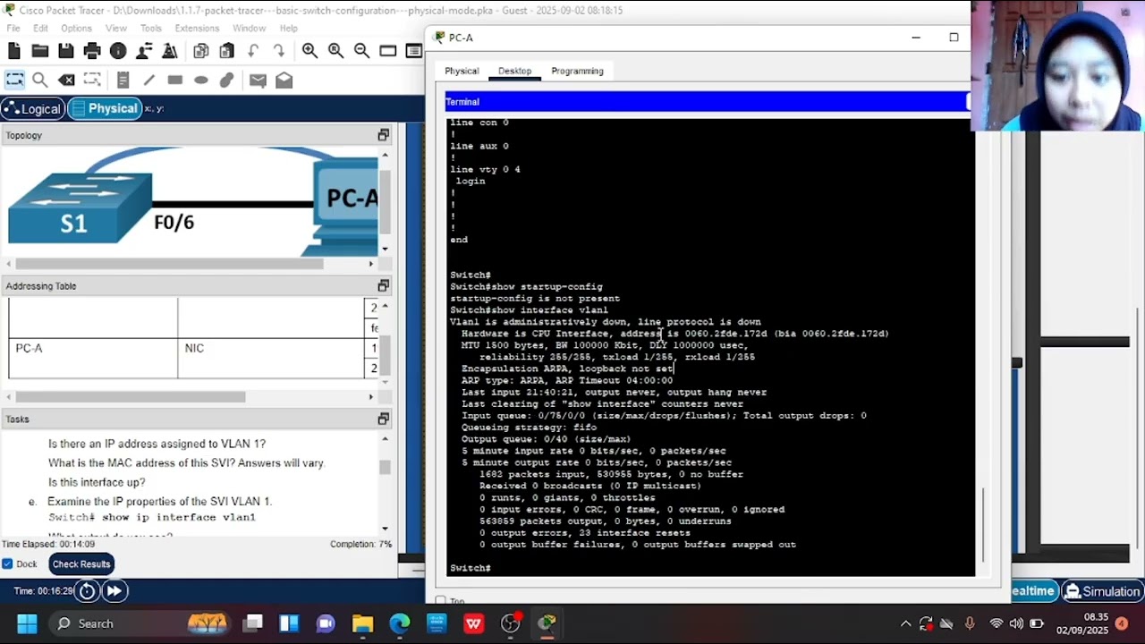 1.1.7 Packet Tracer - Basic Switch Configuration 