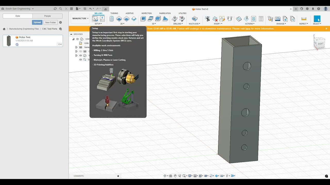 Creating a Setup and Making Holes in Fusion