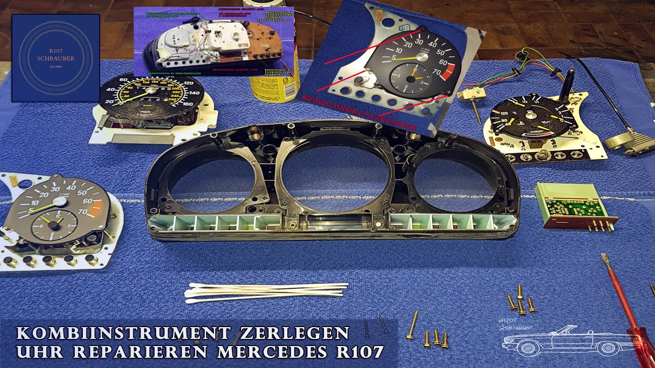 Kombiinstrument zerlegen und Uhr reparieren beim Mercedes SL R107 letzte Serie - R107 Schrauber