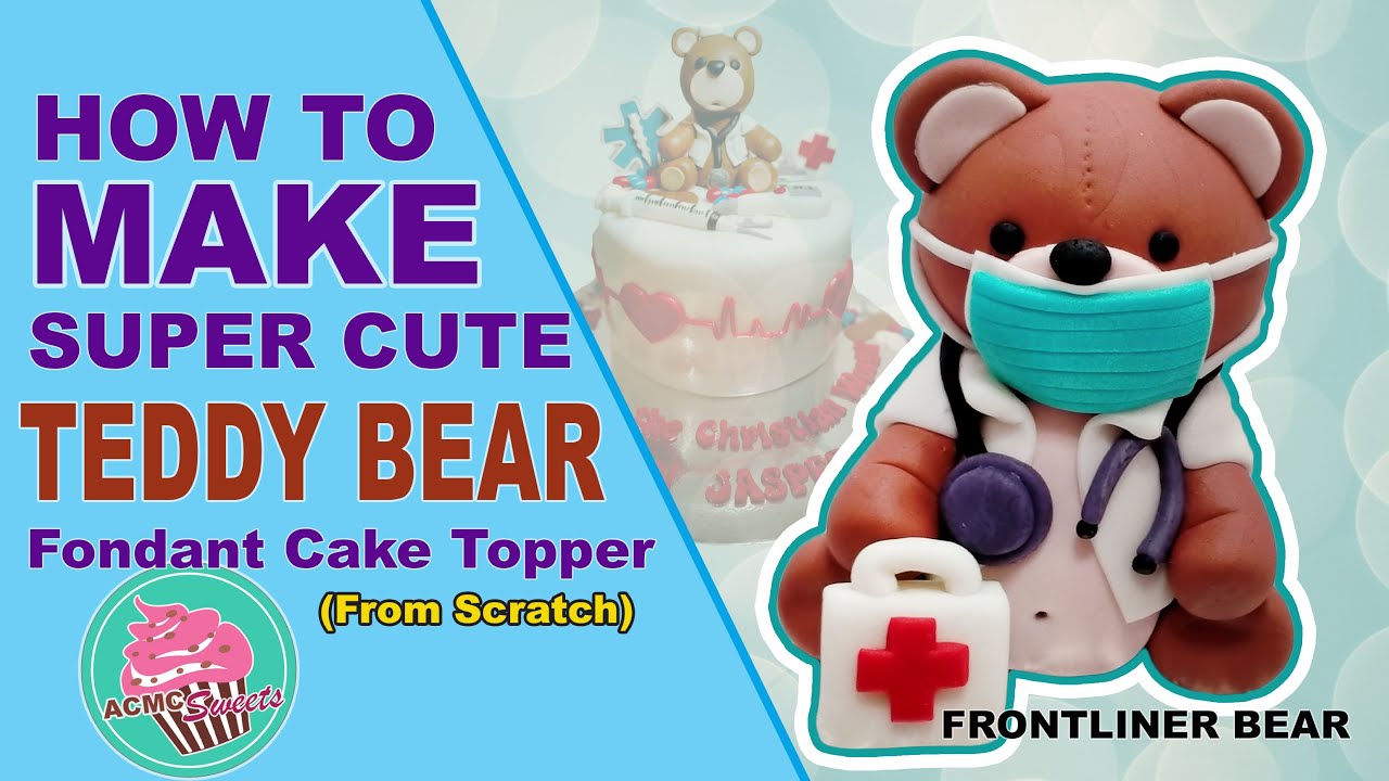 HOW TO MAKE TEDDY BEAR FONDANT CAKE TOPPER TUTORIAL #BearTopper #Toppertutorial #CakeDecoration