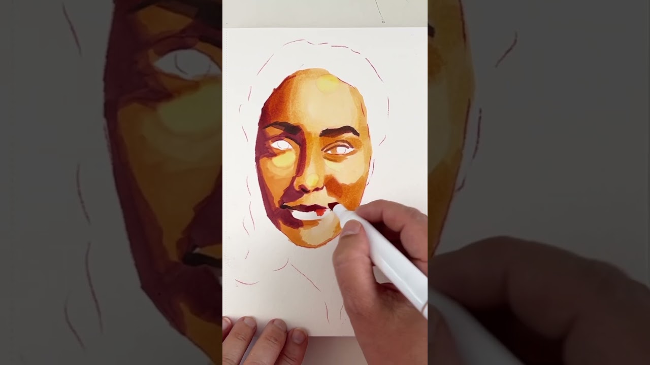 Alcohol markers portrait tutorial #shorts