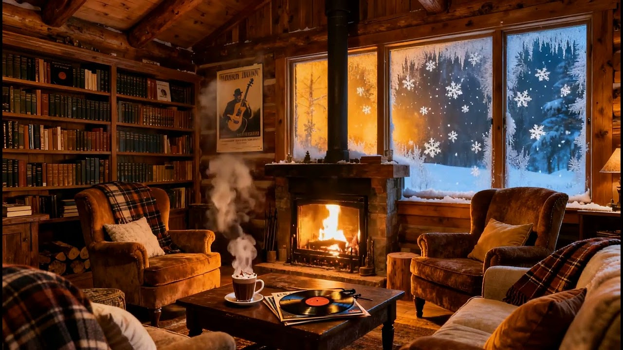 Soft Jazz Study Environment: Cozy Coffee Shop with Fireplace...