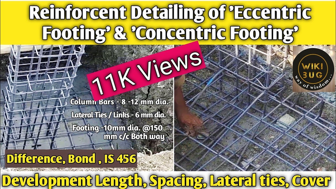 eccentric footing design | reinforcement detailing  of concentric footing & eccentric footing IS456