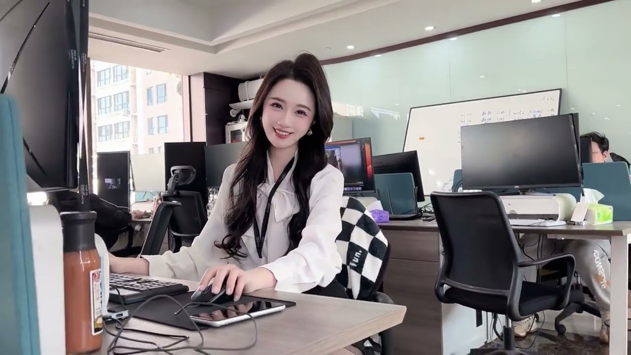 Sexy office beauty in black stockings