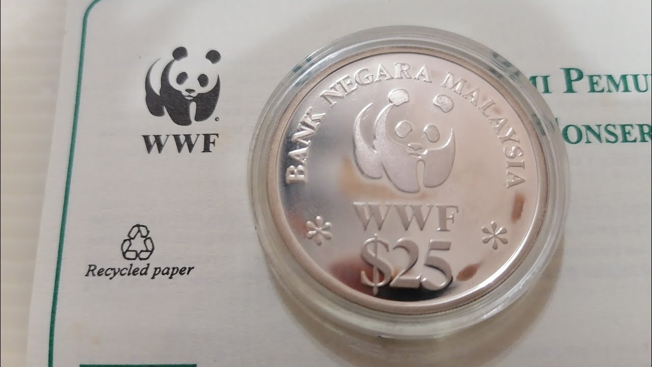 1992 Malaysia 20th Anniversary WWF $25 Ringgit Silver Proof Coin