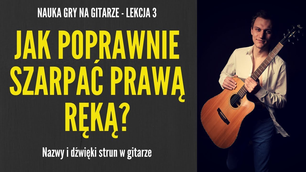 Nauka gry na gitarze - Lekcja 3 - Nazwy i dźwięki strun w gitarze. Jak poprawnie szarpać prawą ręką?