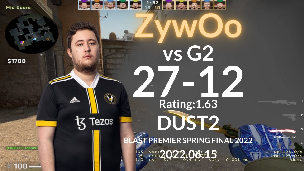 Vitality ZywOo (27-12) vs G2 (DUST2) @ BLAST Premier Spring Final 2022