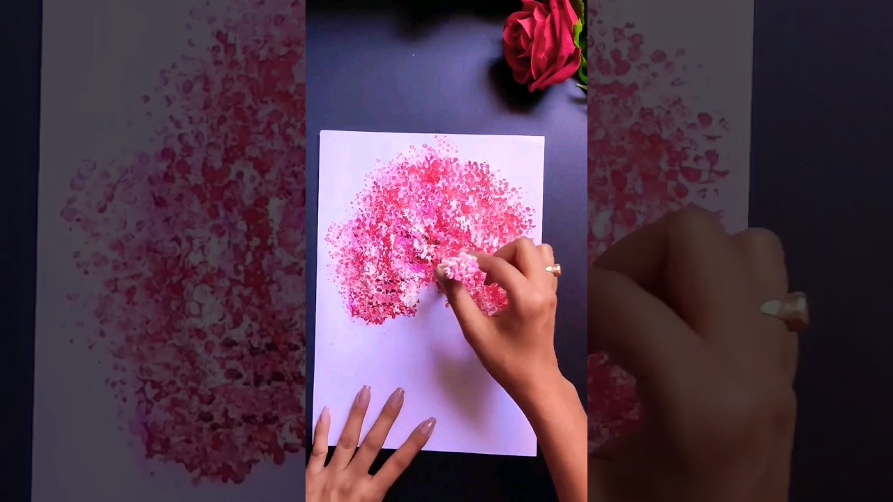 Easy tree painting using earbuds | Cherry blossoms | #shorts #youtubeshorts #acrylicpainting