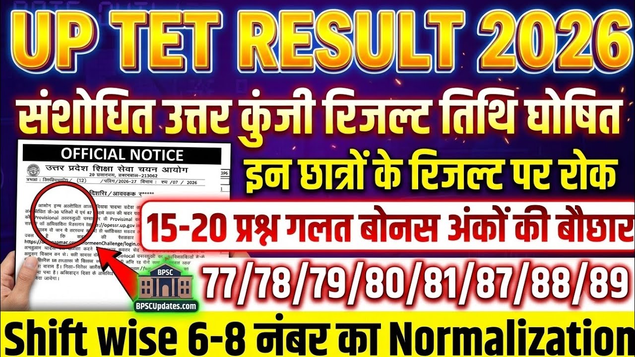 UP TET Result Date 2026 | UP TET Revised Answer Key Update & Shift Wise Normalization