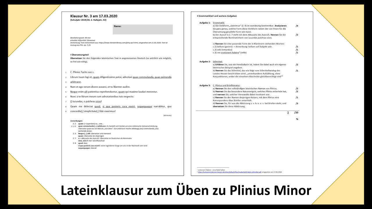 Lateinklausur zum Üben zu Plinius Minor (Oberstufe | Briefe | Lateinarbeit)
