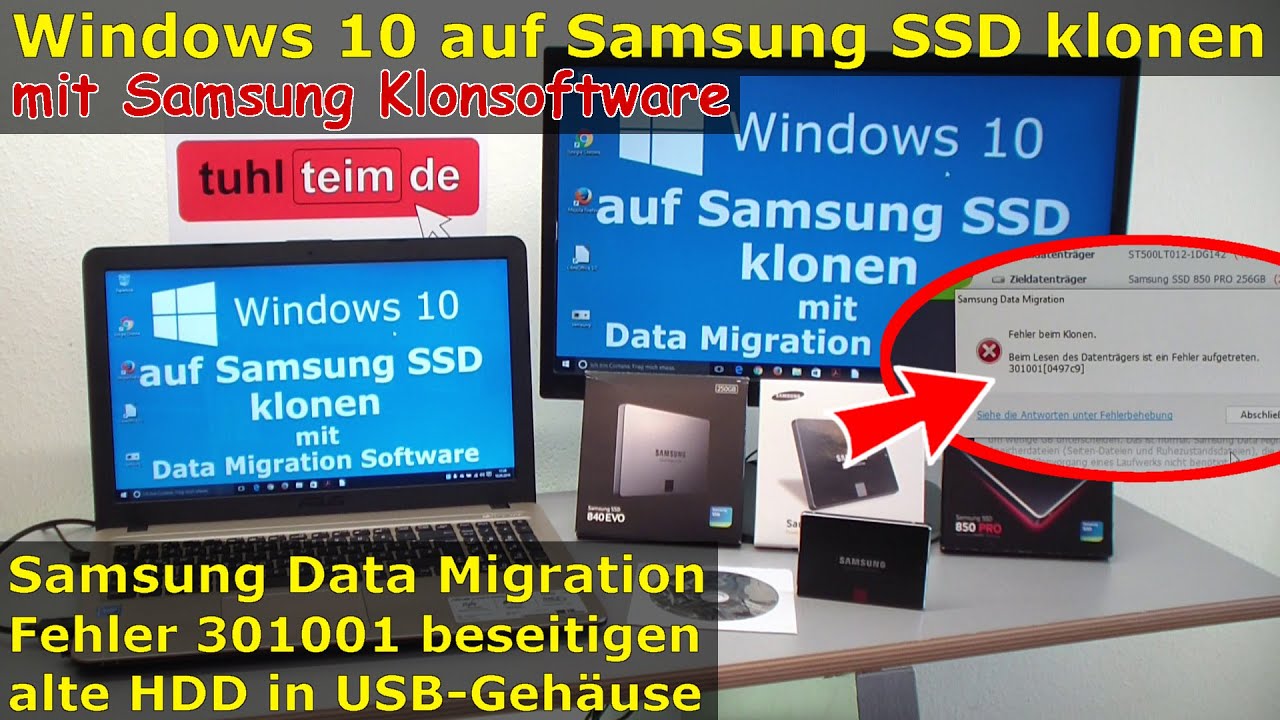 Windows 10 auf Samsung SSD Evo klonen mit Samsung Software - Fehler 301001 FIX Error