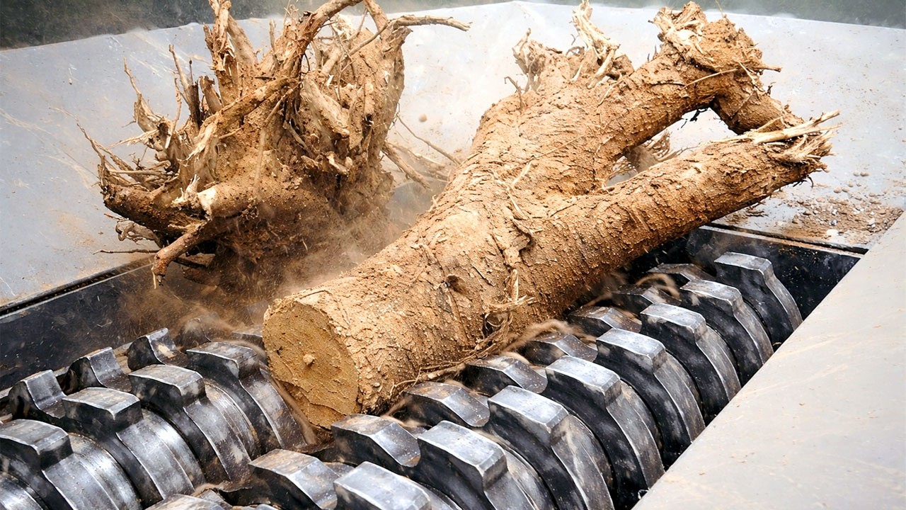 Giant Tree Stump vs Industrial Shredder | Extreme Wood Shredding Machine