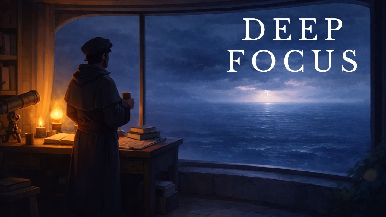 Fantasy Study Music • Sea Observatory — Distant Storm Glow (Soft Beat)