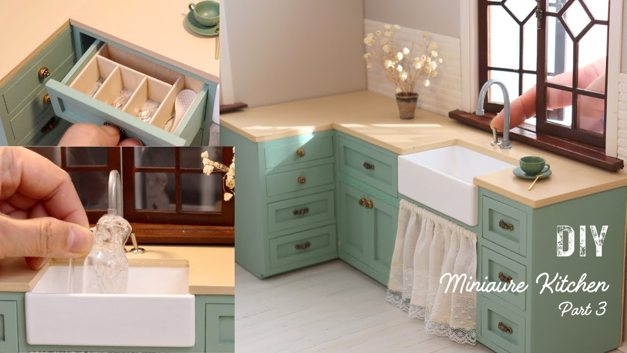 DIY Miniature Real Working Functioning Faucet Water Sink and Cabinets / Miniature Kitchen ( Part 3 )