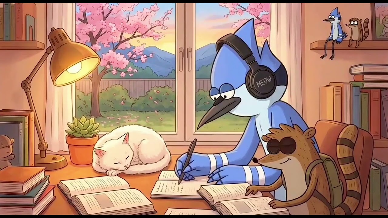 Study With Me 🌙 Mordecai & Rigby | Cozy Lofi ☕ 📚 #study #studywithme 