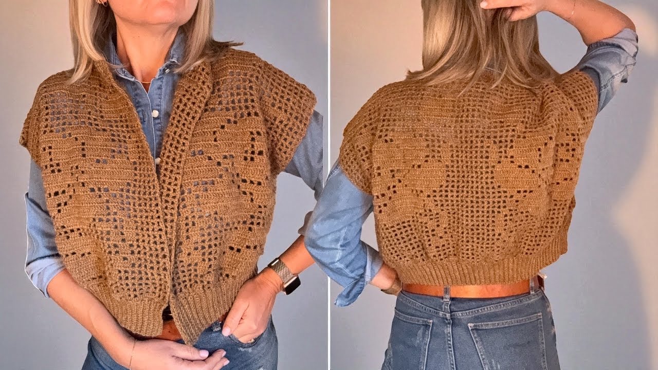 gilet bomber a filet uncinetto, crochet avanzato tutorial