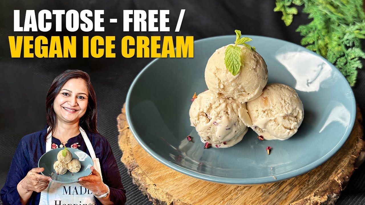 No Cream | Vegan Ice cream Recipe | Litchi Ice cream | Lactose-free Ice cream | Homemade Ice cream