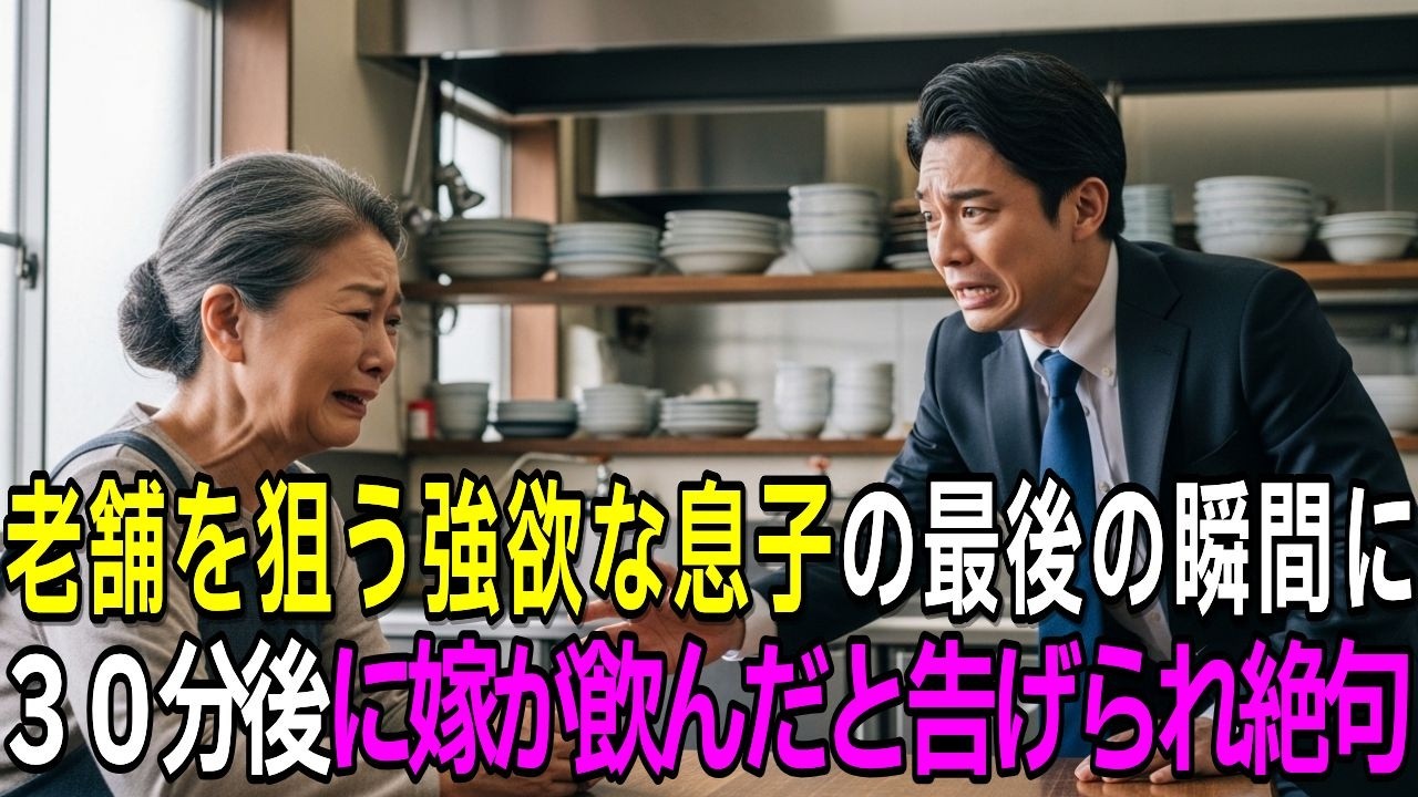 老舗食堂を狙う強欲な息子夫婦。母に毒入りジュースを飲ませるも、30分後に「身代わり」になった嫁の姿に土下座。店主の母が下した「絶縁」の決단に涙…【感動する話】【朗読】