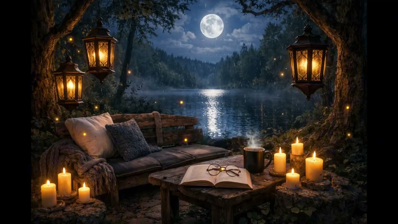 Moonlit Lake Sanctuary 🌙 Lanterns, Candlelight & Forest Night Ambience for Relaxation & Sleep