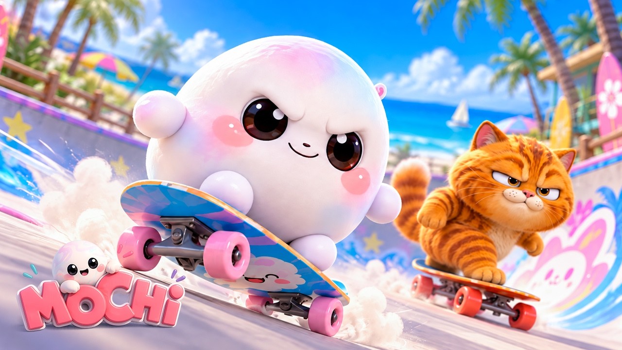 Mochi Cartoons Episode 38: Skateboarding with a Kitten | Funny Cartoon for Kids