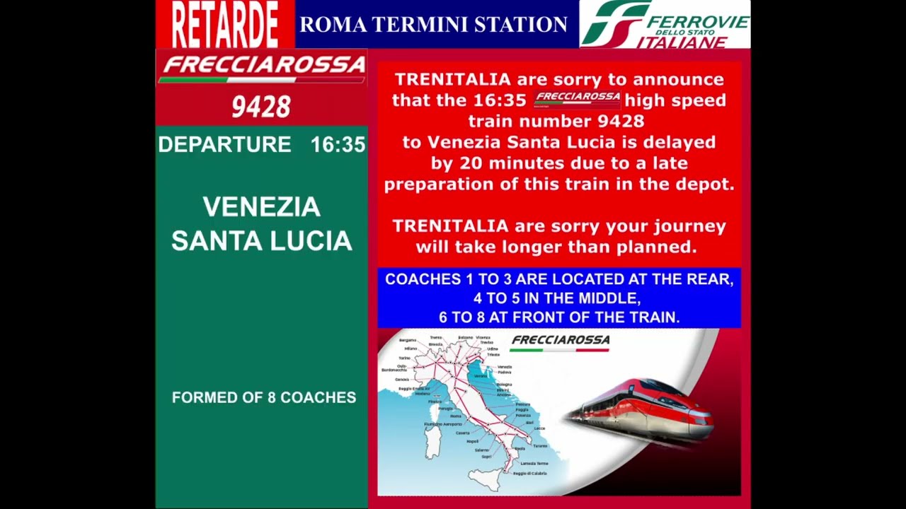 Roma Termini train announcements/annunci sonori di Trenitalia dalla stazione di Roma Termini; part 1