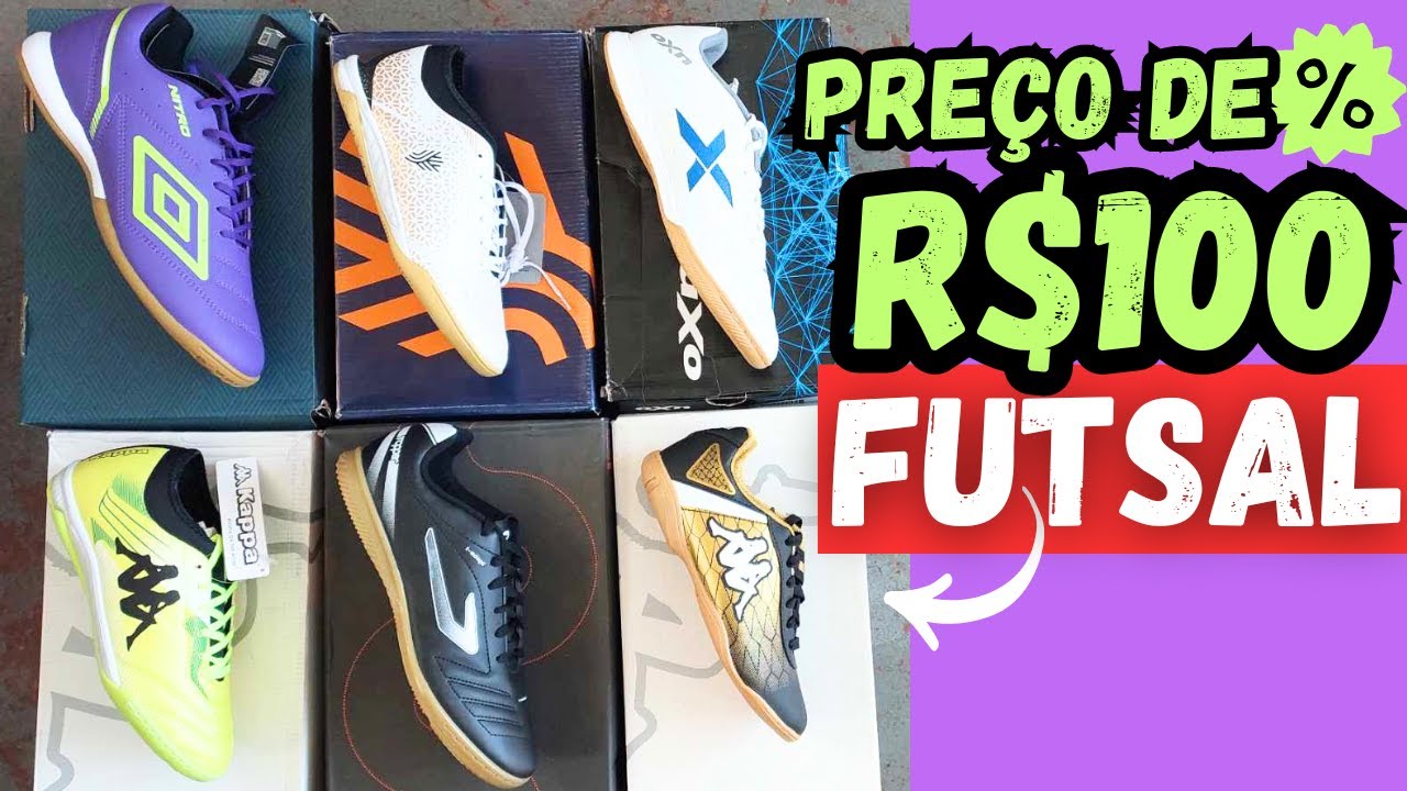 BARATINHAS FUTSAL😍🙏 TOP 10 CHUTEIRAS FUTSAL BOAS E BARATAS PRA COMPRAR COM PREÇO NA FAIXA DE R$100