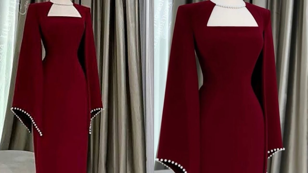 How To Cut And Sew This Beautiful Dress With Stylish Beaded Sleeves And Neckline|| #sewingtutorial