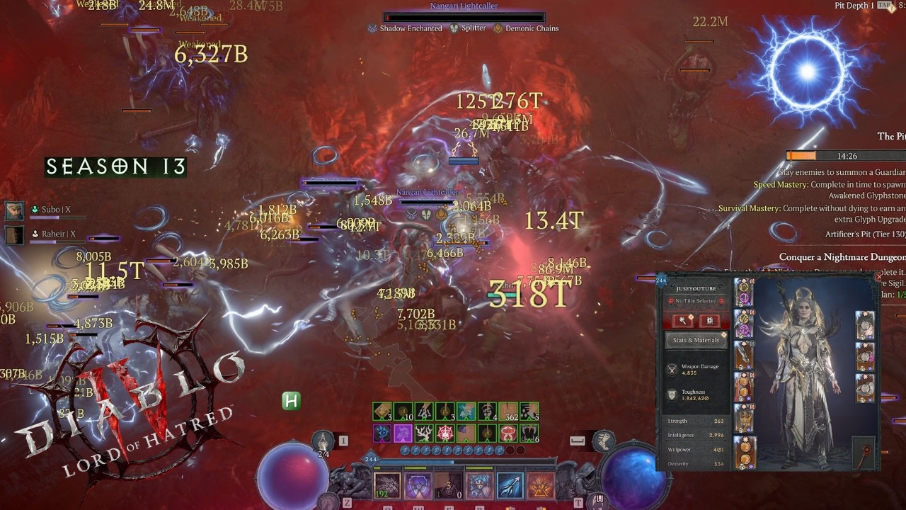 Pit 130 2:45 | 300T+ Crackling Energy Sorc P244 (Cain's) Staff No Spender Setup - Diablo 4 Season 13