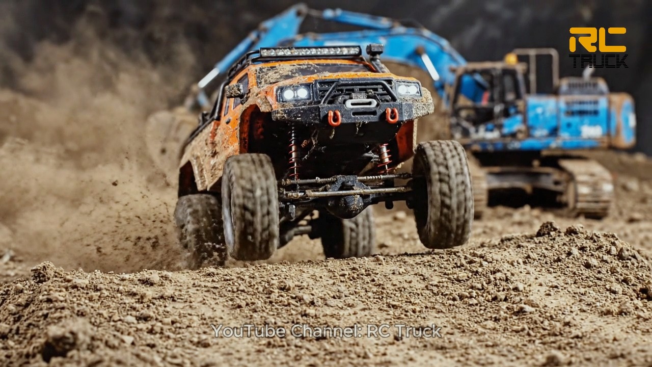 RC Monster Trucks compete in a dangerous mountain climbing challenge