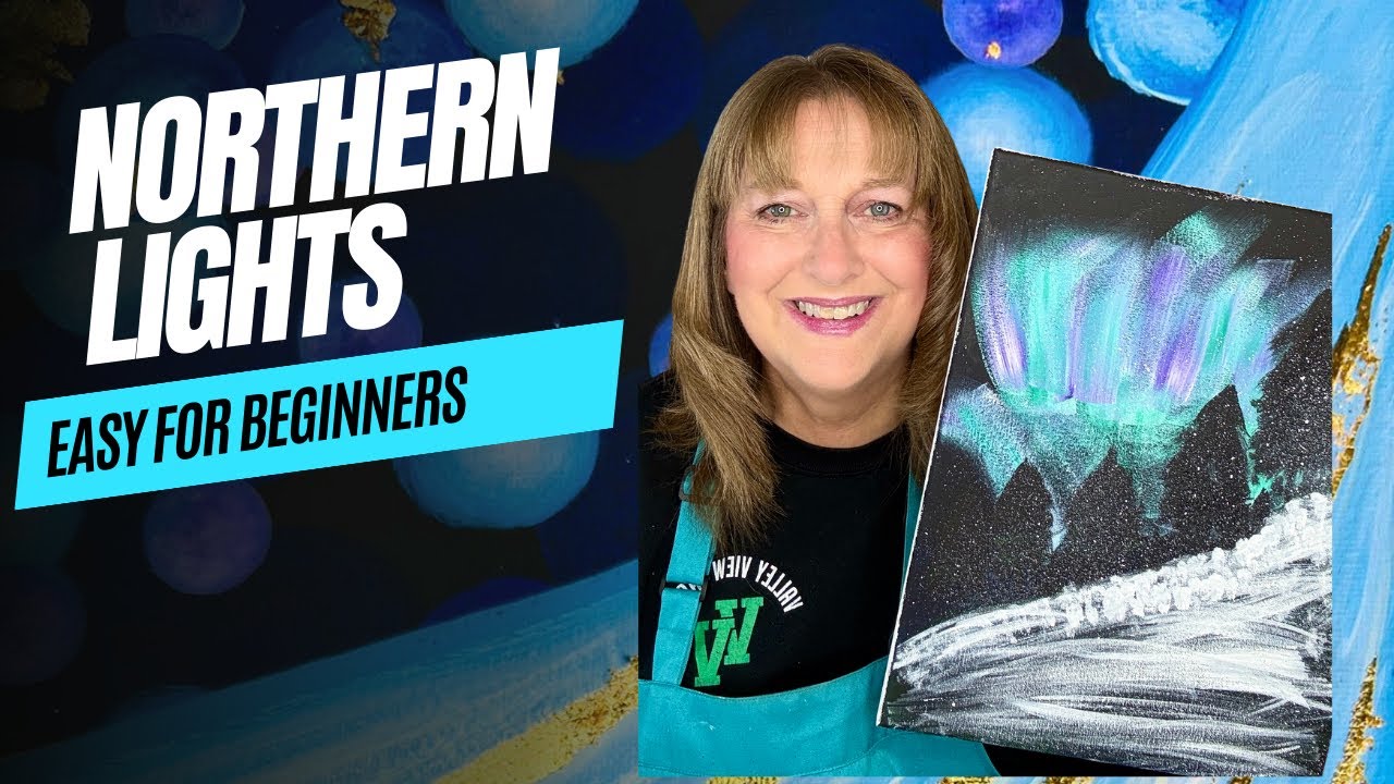 Easy Northern Lights Acrylic Painting/Winter Forest  for Beginners 