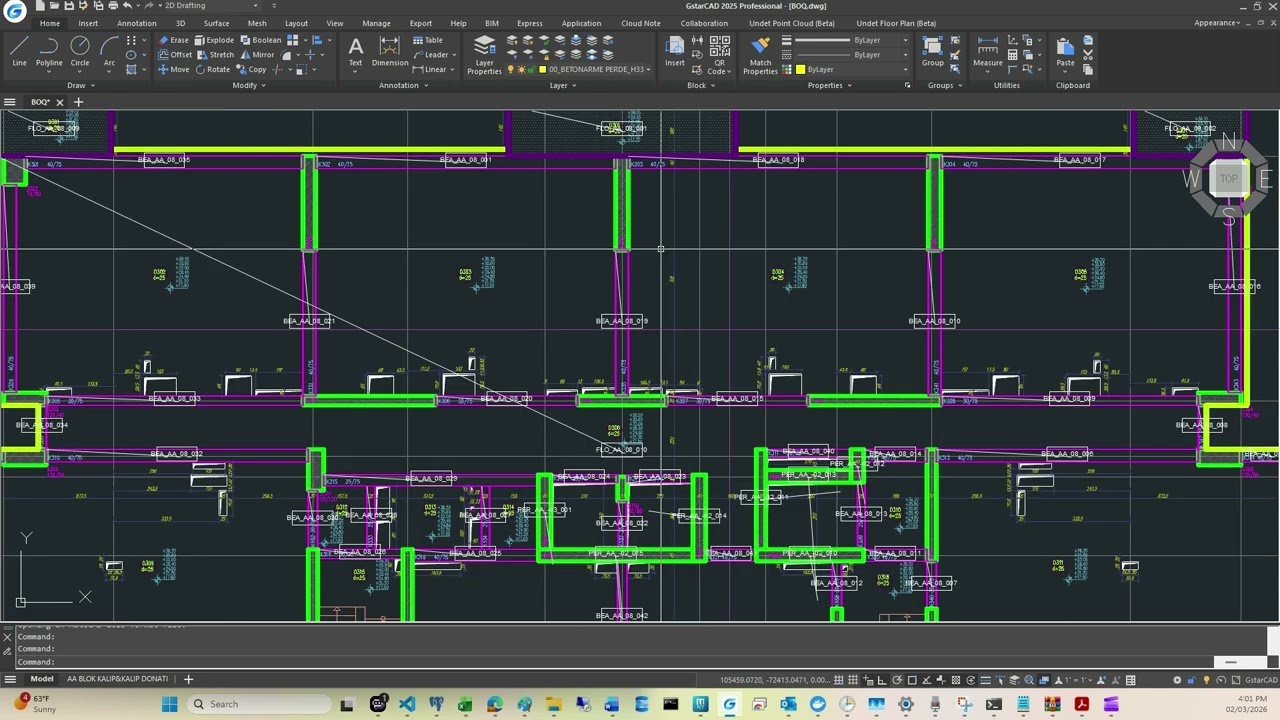 Excel BOQ System: Automated Quantities from DWG (RC Columns, Beams, Foundations, Walls, Slabs)