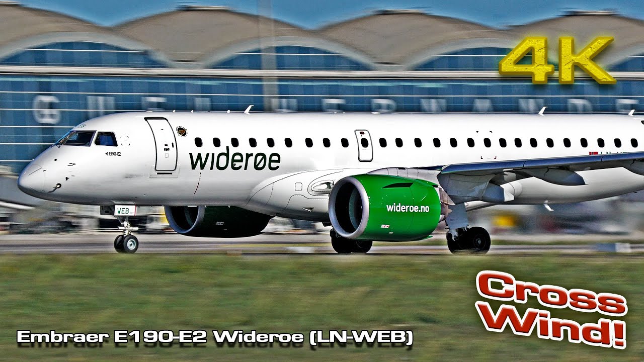 Embraer E190-E2 Wideroe (LN-WEB) Strong wind!