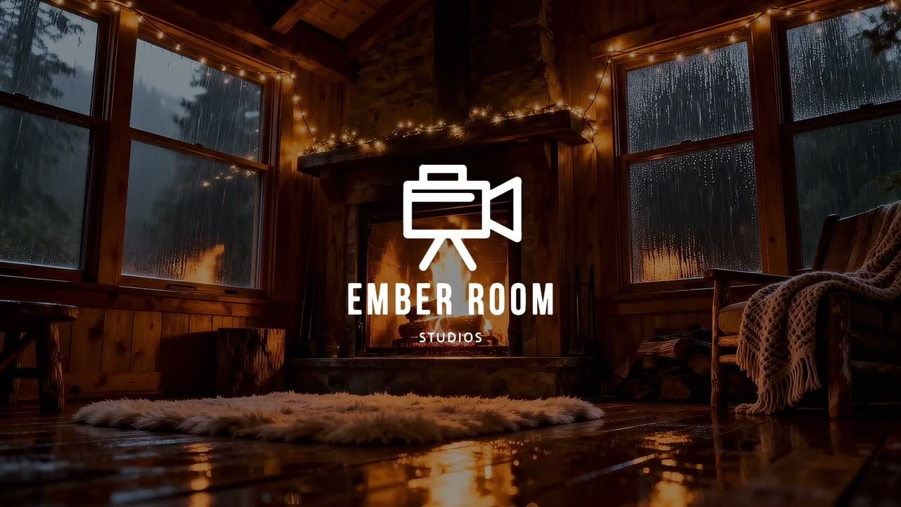 Cozy Cabin Fireplace Ambience 🌧️⚡🔥 Rain, Thunder & Crackling Fire | Relax, Sleep, Study (3:30 HRS)