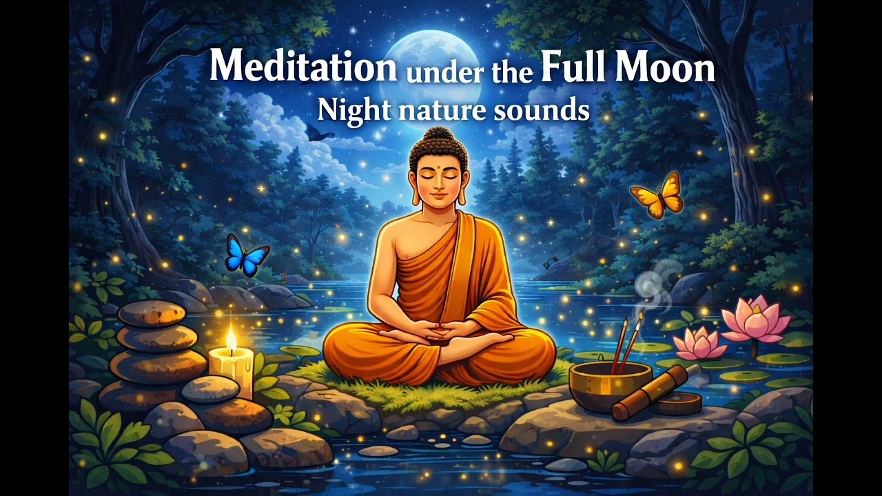 Meditation Under the Full Moon 🌕| Night Nature Sounds for Deep Sleep, Stress Relief & Inner Peace