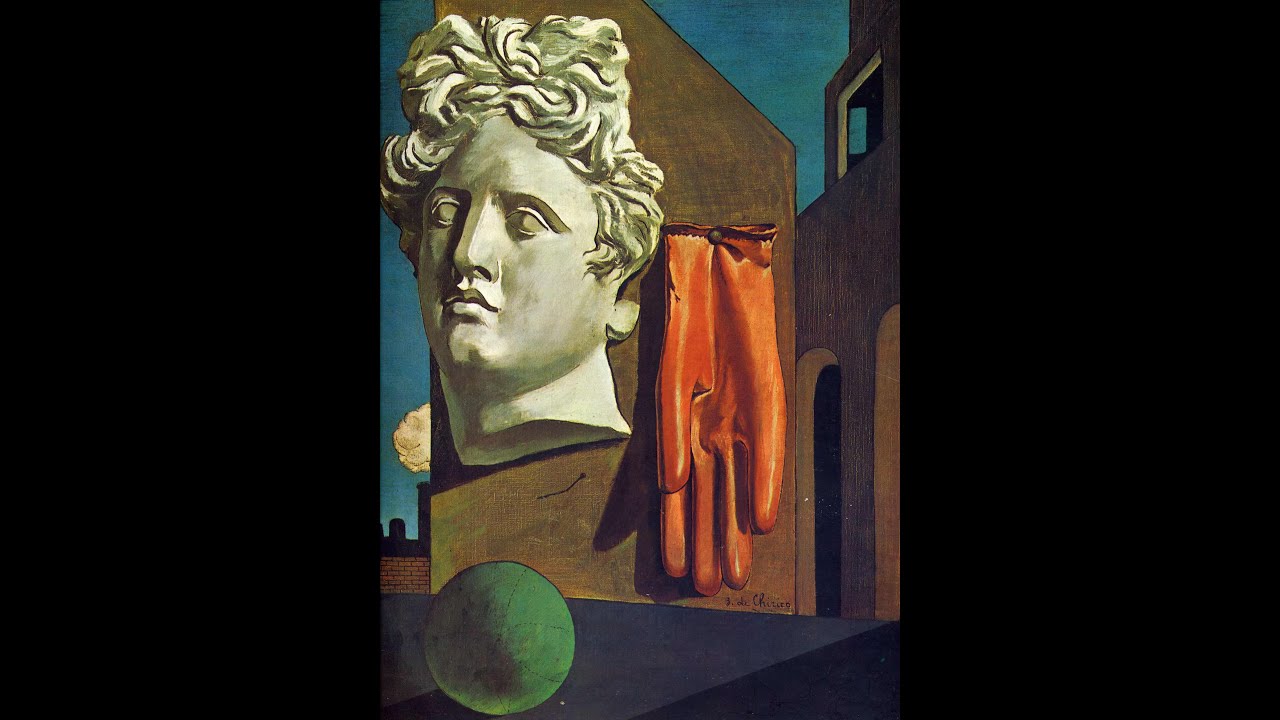 Surrealist paintings of De Chirico and Magritte, lives of