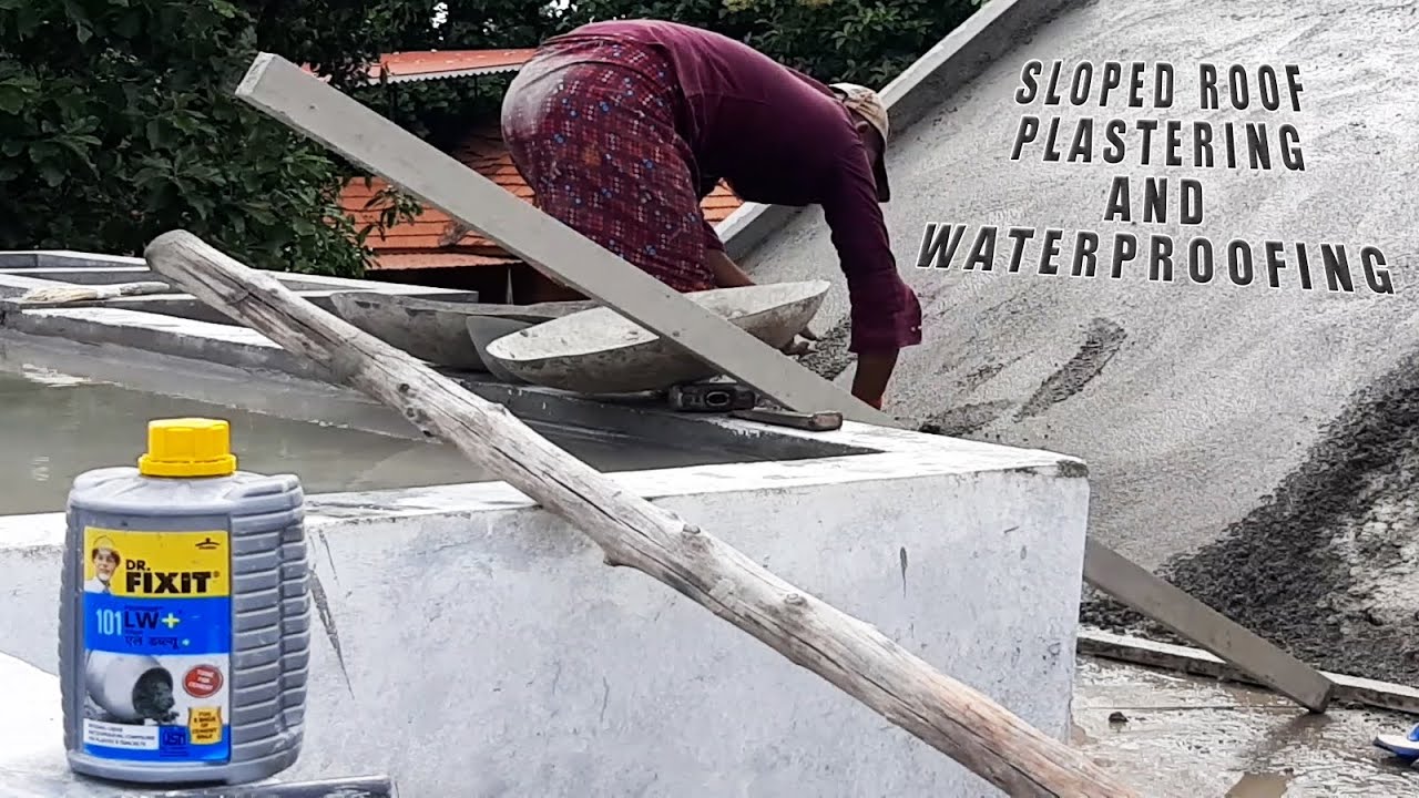 Sloped Concrete Roof Waterproofing Dr. Fixit 101 LW+  and Plastering Works Video