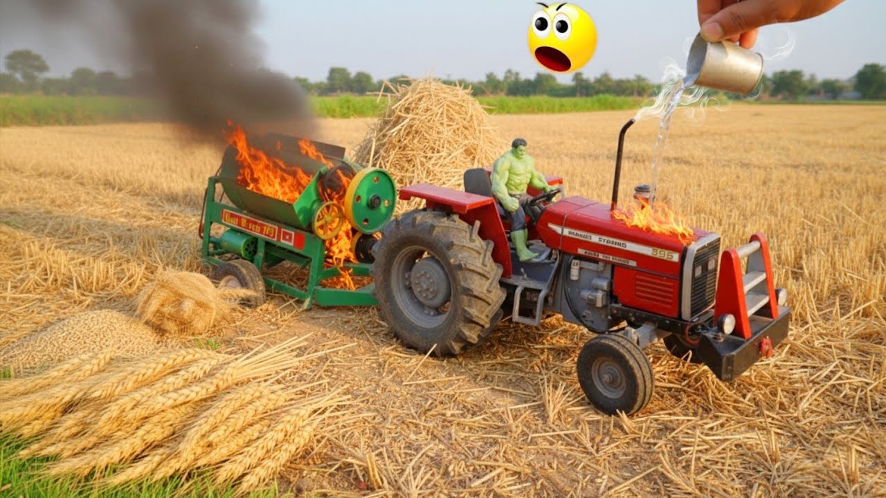 Real Working Mini Thresher Machine with Mini Tractor 🌾 | Miniature Farming 4K@MiniTractor100 