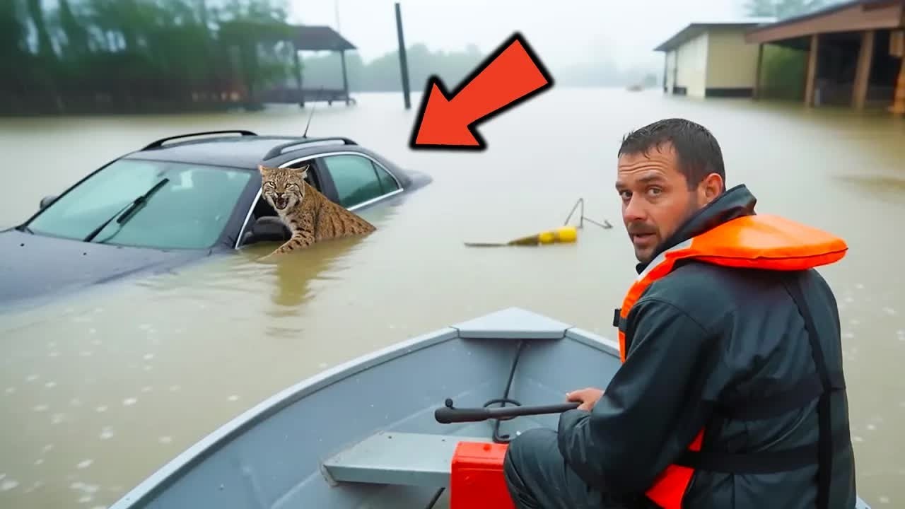 Bobcat Won’t Let Go of the Sinking Car in the Flood — What’s Inside Shocks the Entire Rescue Tea