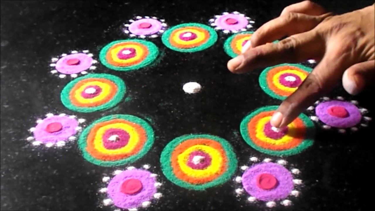 Holi rangoli easy | How to make multi colour rangoli | Sudha Balaji