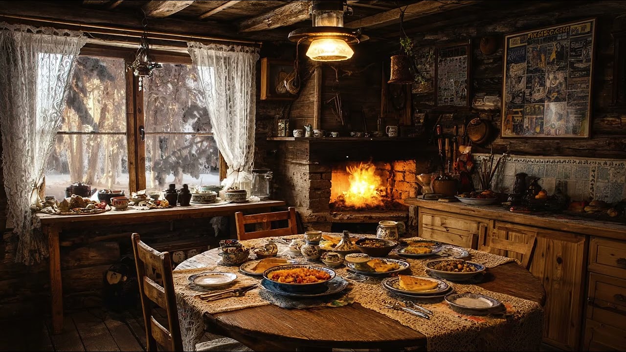 Peaceful Night Kitchen 🕯️ Warm Fireplace Sounds for Relax & Stress Relief