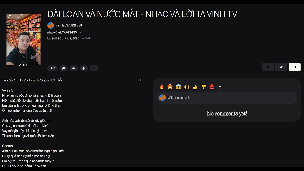 ĐÀI LOAN VÀ NƯỚC MẮT - NHẠC VÀ LỜI TA VINH TV