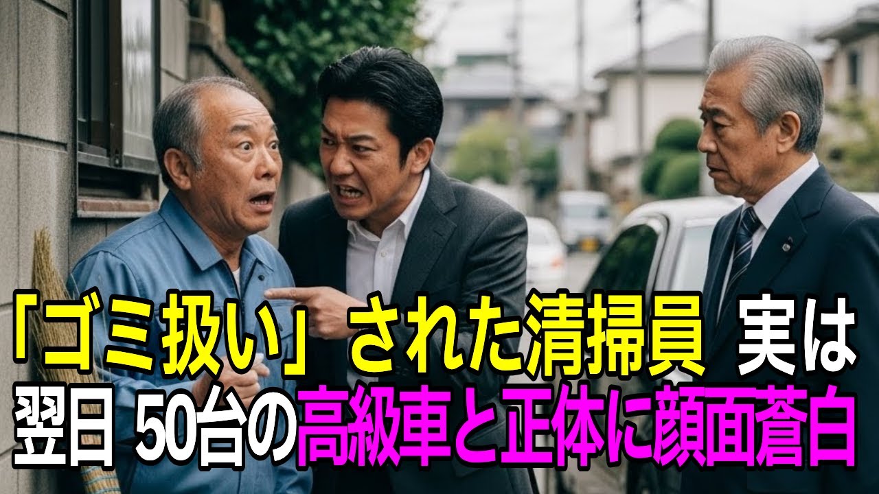 「出て行け」と高齢清掃員をゴミ扱いした管理会社、翌日50台の高級車で現れたホームレスの正体に顔面蒼白…【感動する話】【朗読】