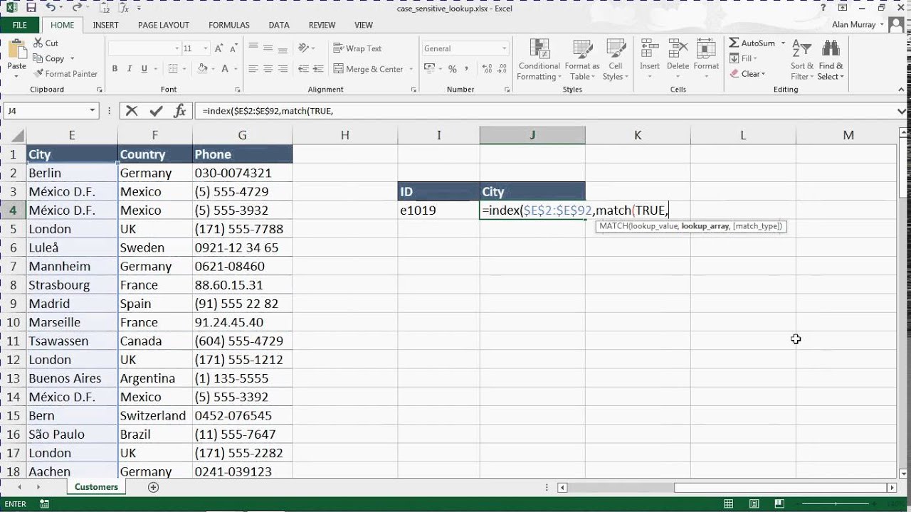 Case Sensitive Lookup Formula - Exact Match Lookup in Excel