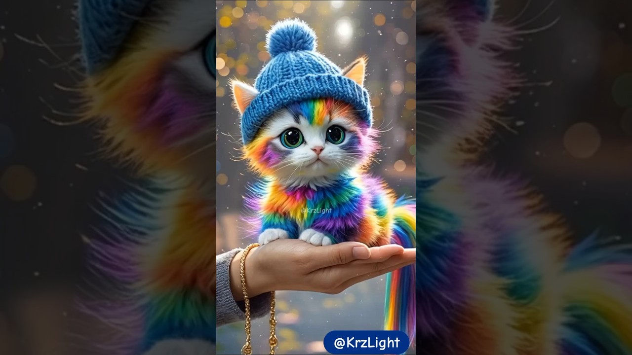 Adorable Cat with Rainbow Fur ✨ #cutecat #kittencuteness