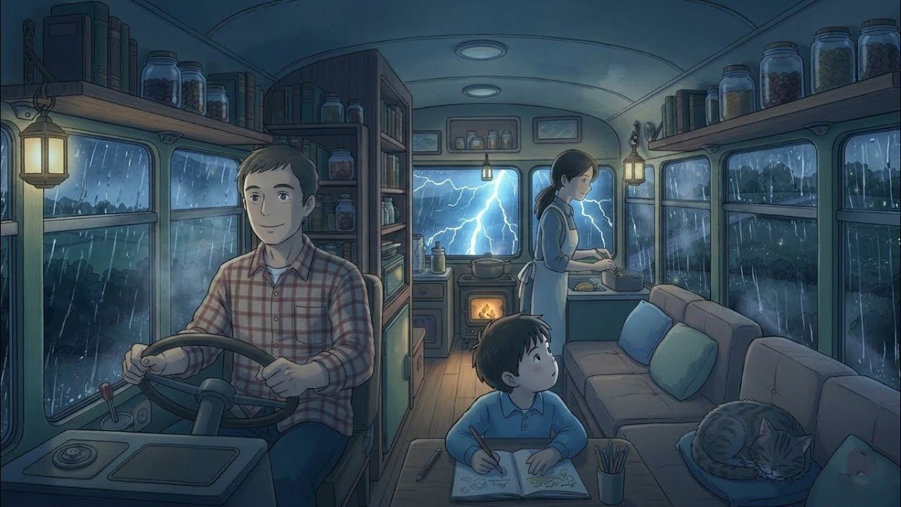 Cozy Bus Ride Home Under a Starry Sky 🌌🚌 | Family Night ASMR (Ghibli Inspired)