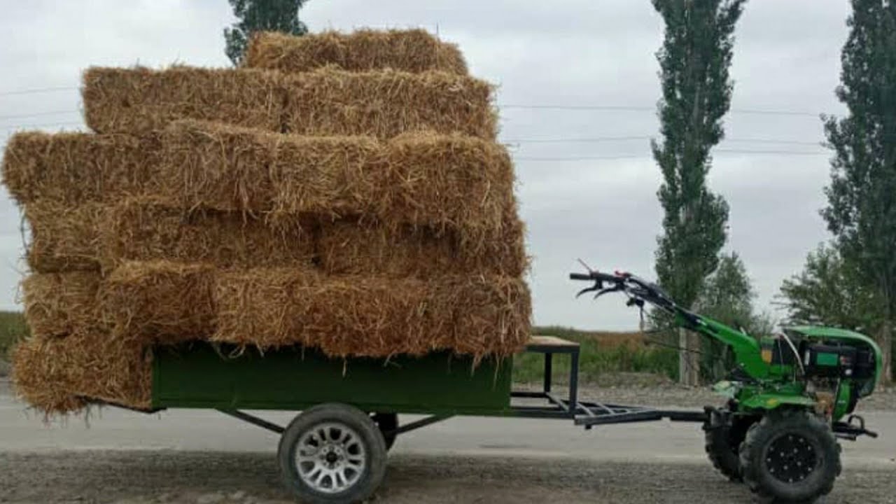 DIY trailer for walk-behind tractor. Homemade mini tractor trailer.