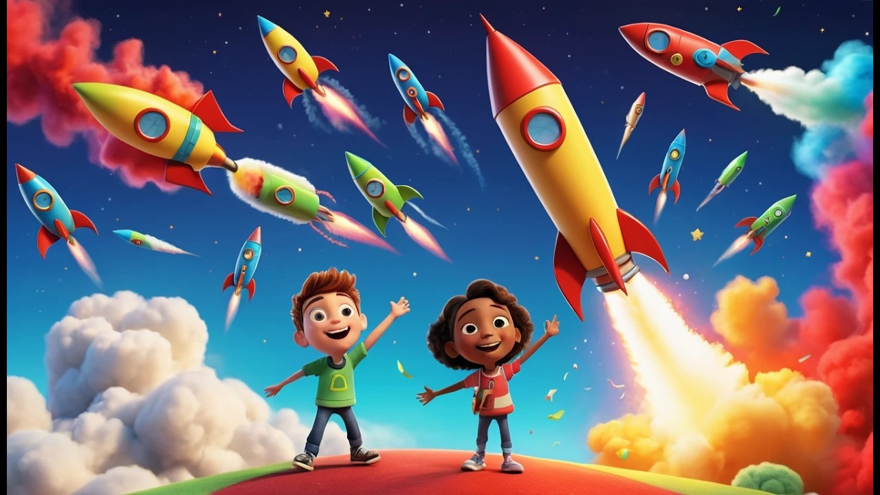 Four Little Toy Rockets Zoom Zoom Zoom | Space Counting Song for Kids