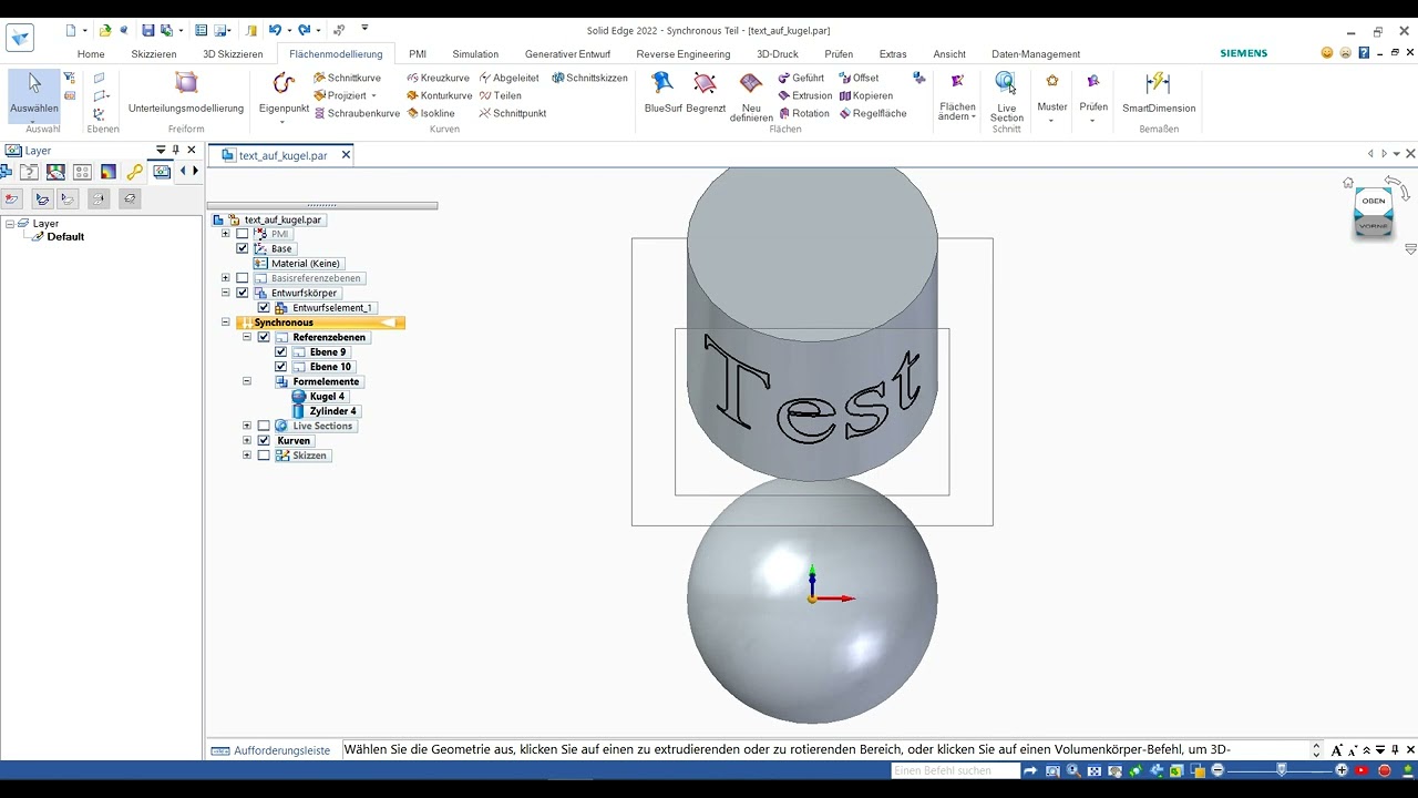 solid edge 2022 text auf kugel