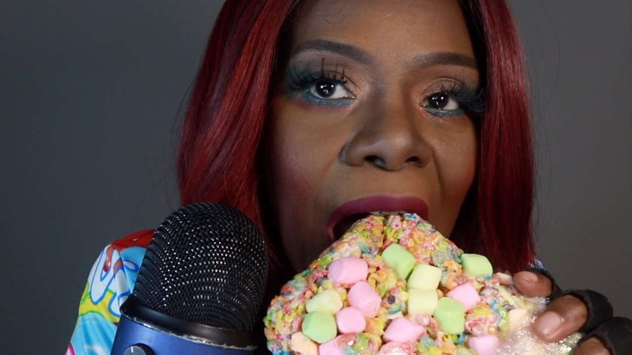 Fruity Pebbles Rice Crispy Treat ASMR Eating Sounds